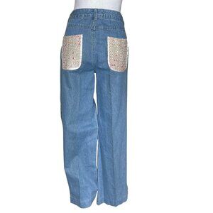 Forenza Cotton Patch Hig Waisted Wide Leg Denim Pants Size 12 Boho Hippie